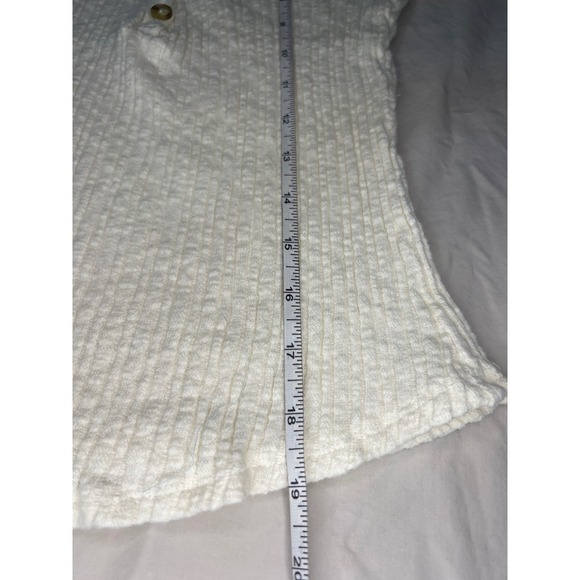 FULL TILT Ribbed Henley Long Sleeve Top Cream Textured Button Up Casual Size L - Picture 7 of 7